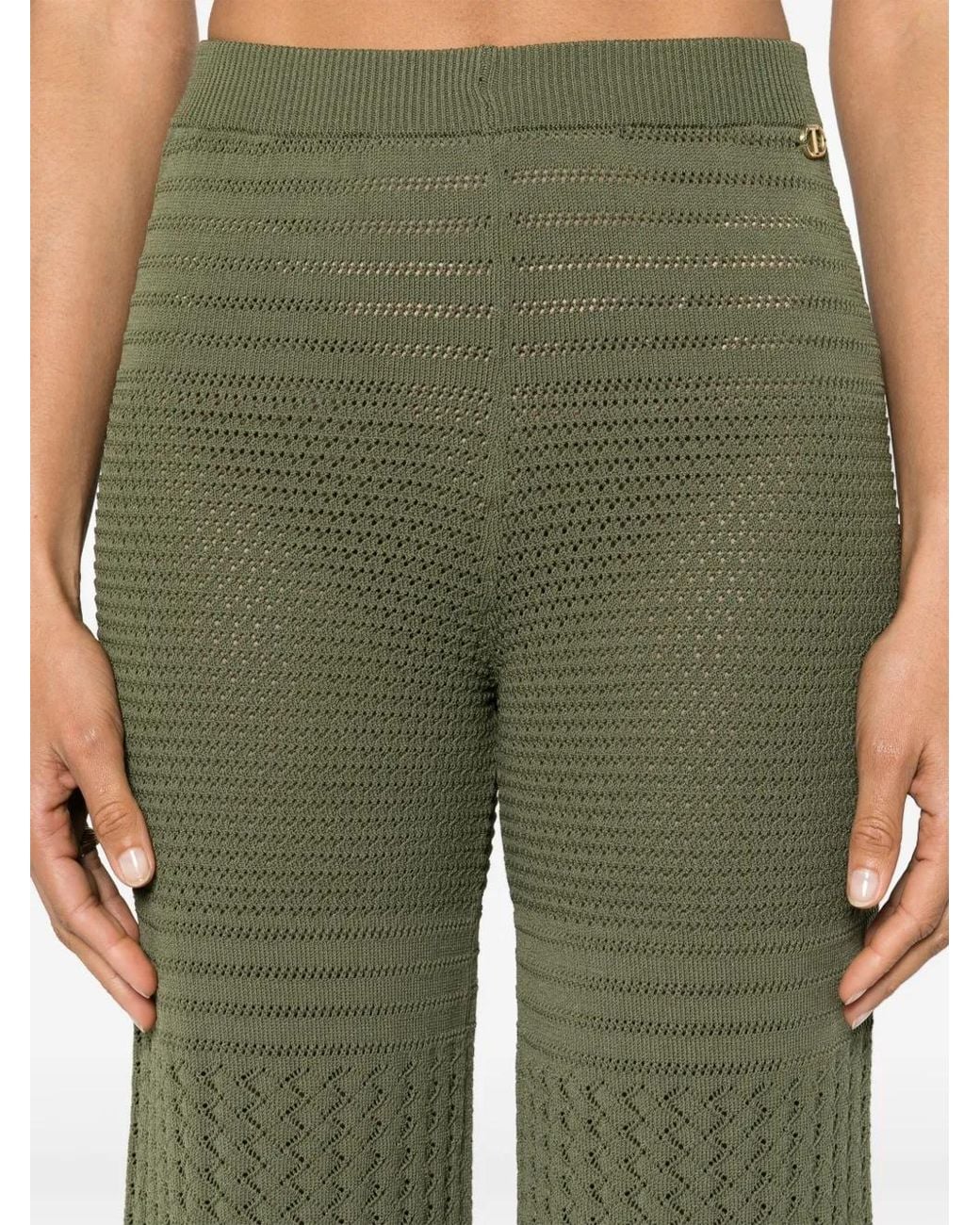 Twinset Green Pointelle-Knit Palazzo Pants
