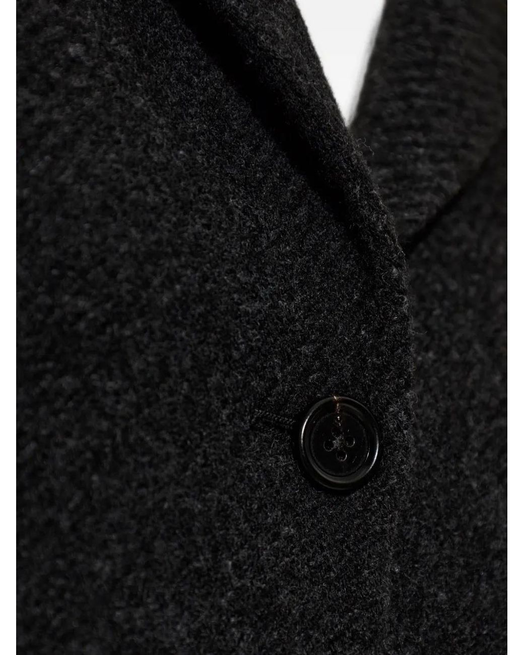 Jil Sander Black Herringbone-Pattern Virgin-Wool Coat