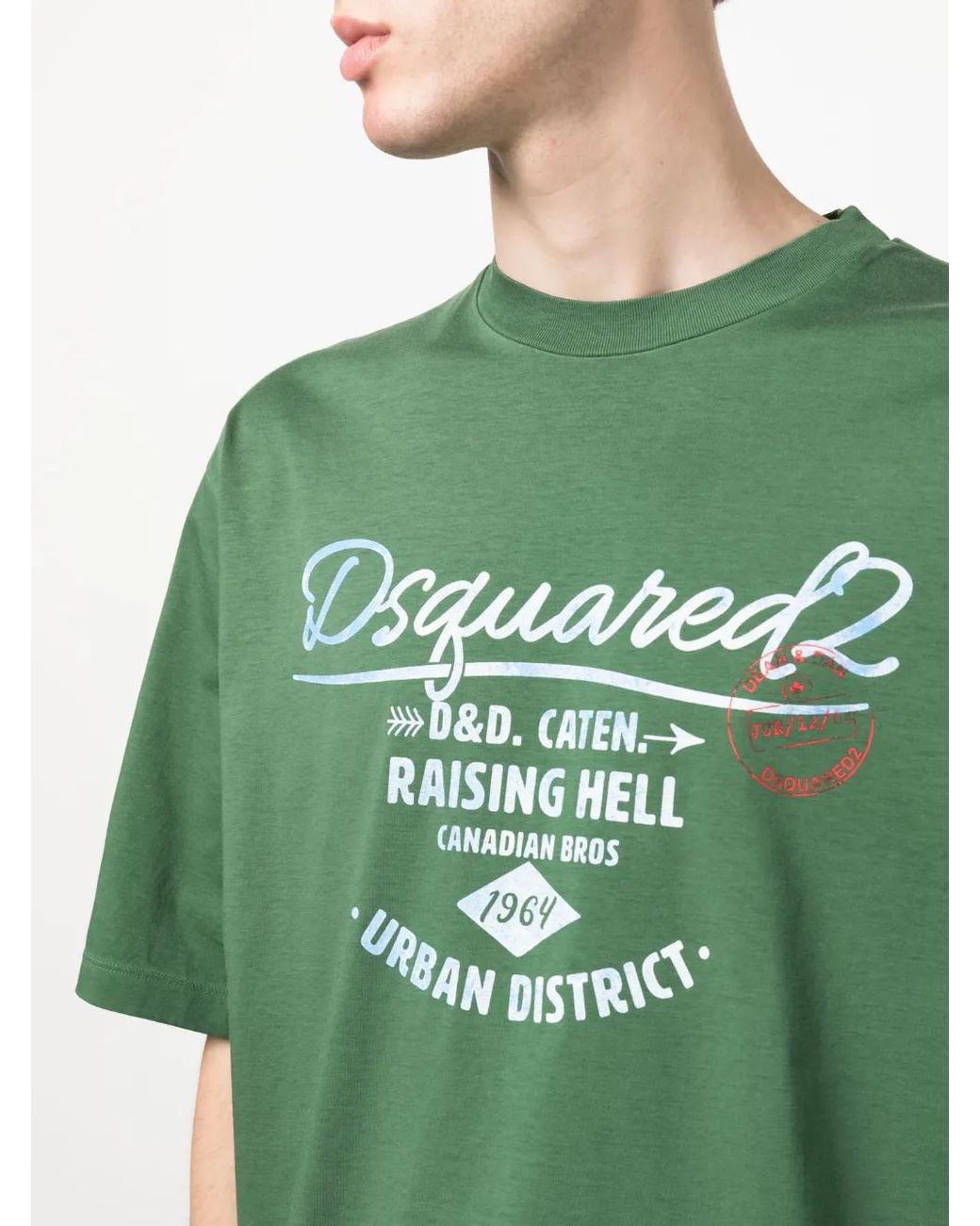 DSquared² Green Logo-Print Cotton T-Shirt for men