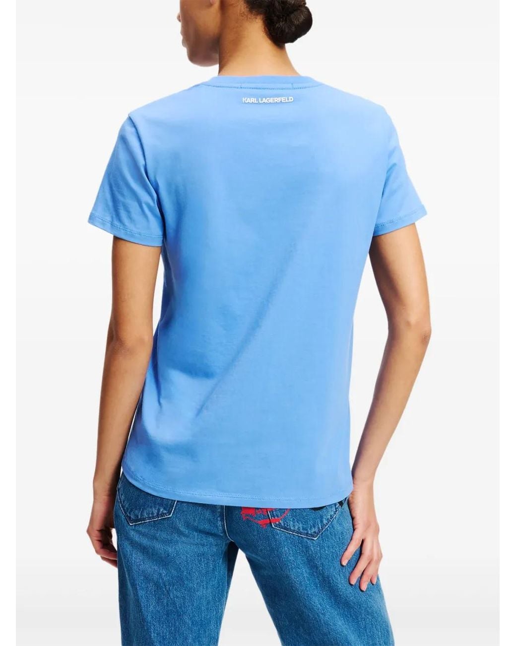 Karl Lagerfeld Blue Logo-Embroidered T-Shirt