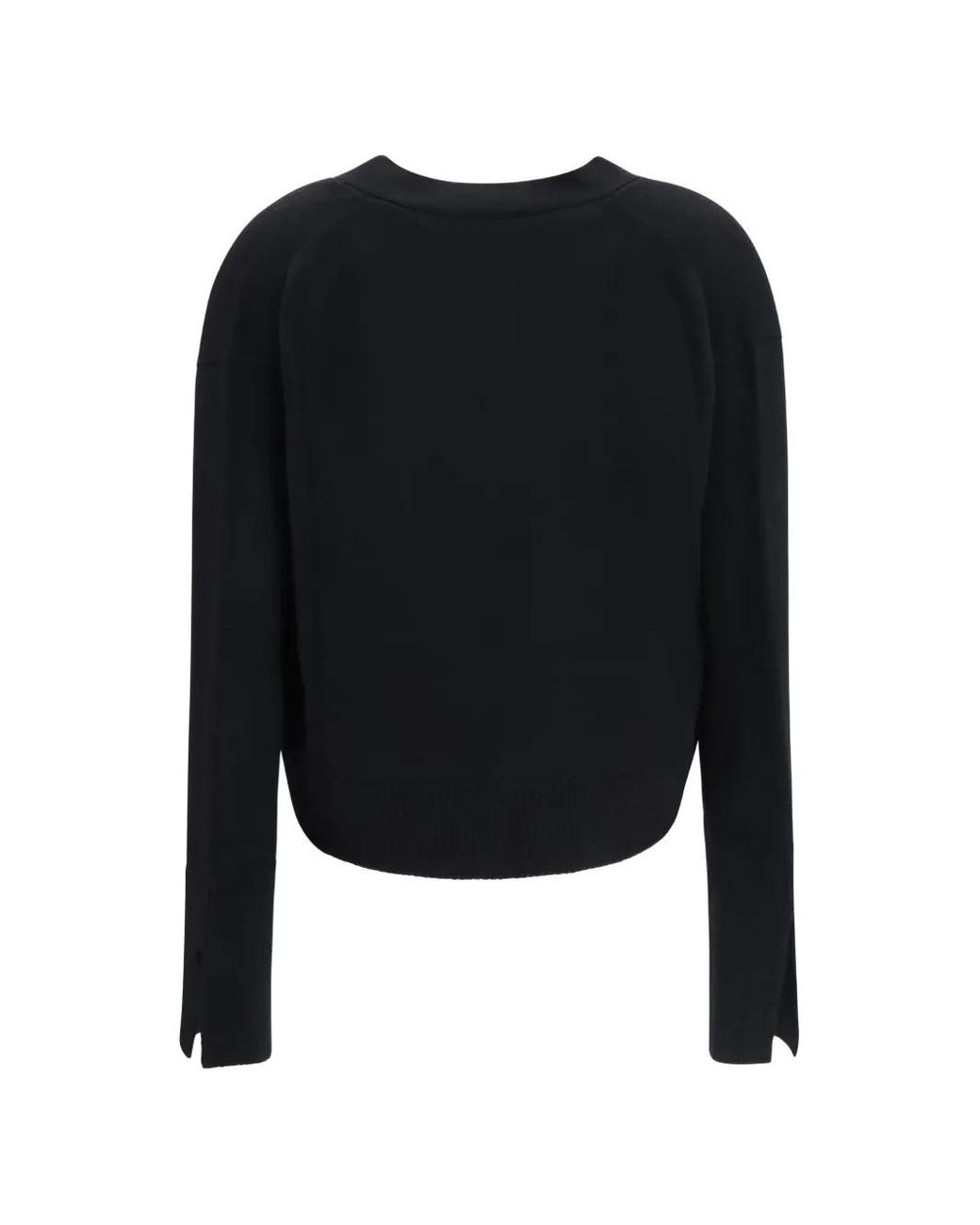 Verybusy Black V-Neck Split-Cuff Sweater
