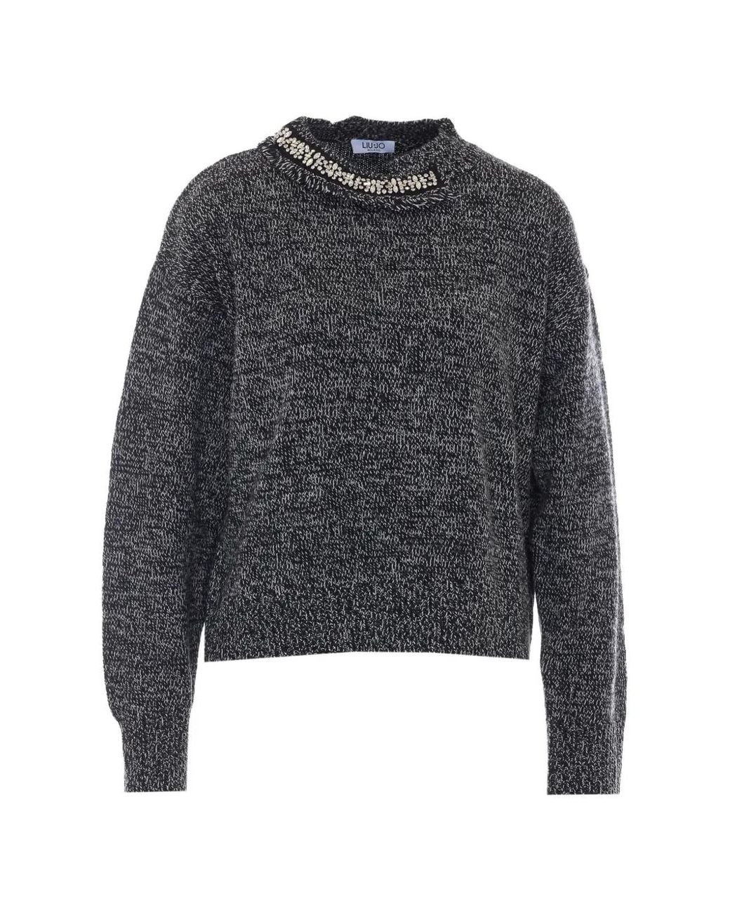 Liu Jo Gray Embellished Melange Sweater