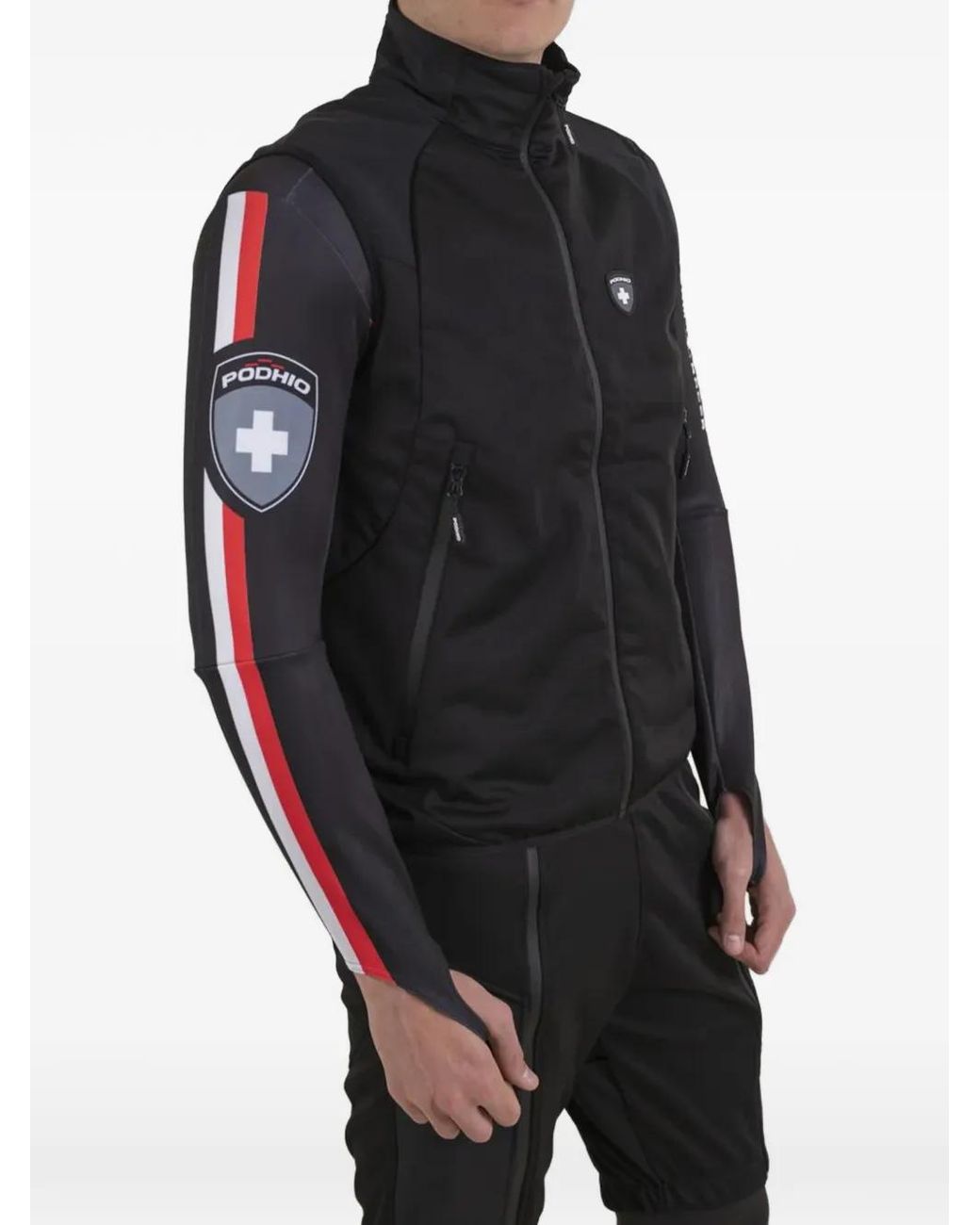 PODHIO Black Logo-Print Zip-Up Gilet for men