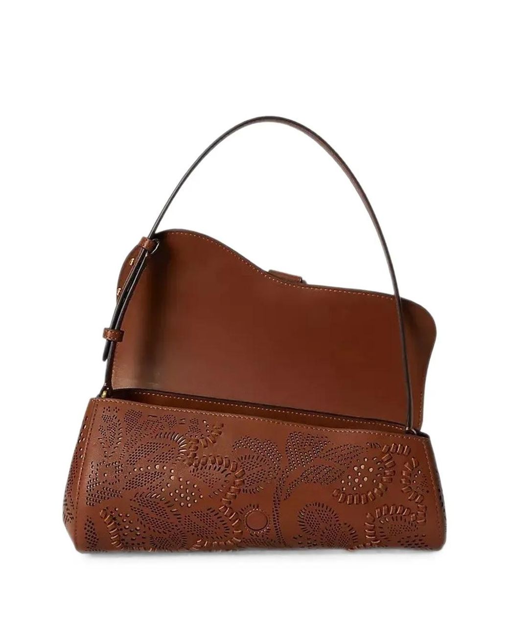 Ralph Lauren Brown Tasha East-West Perforated Leather Shoulder Bag