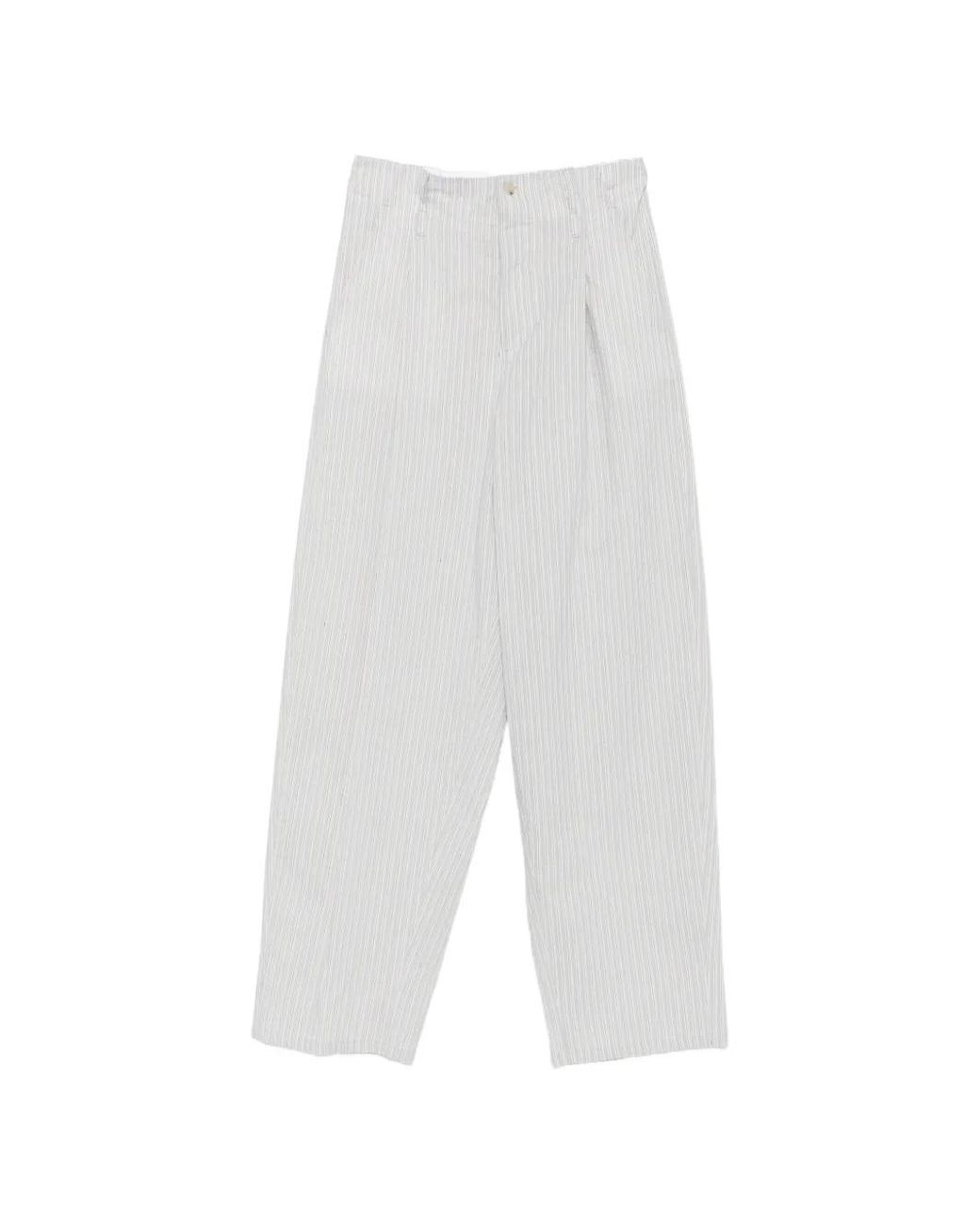 N°21 White Vertical-Stripe Pleated Trousers