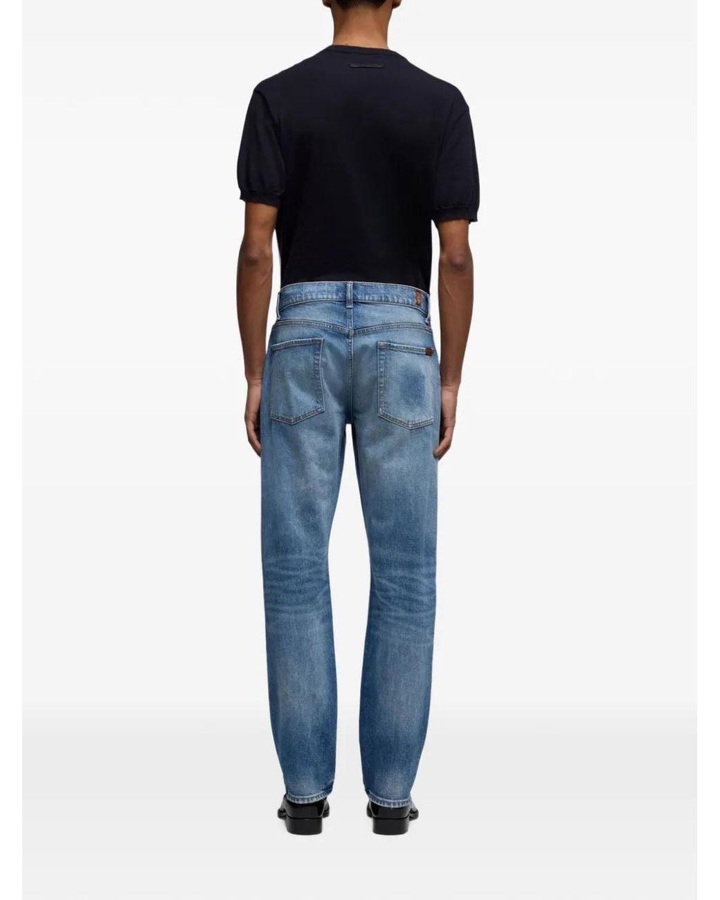 7 For All Mankind Blue The Straight Porch Logo-Patch Jeans for men