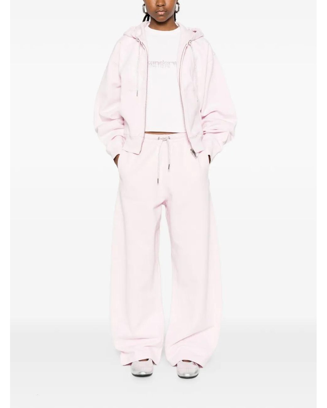 Alexander Wang Pink Rhinestone-Drawstring Track Pants