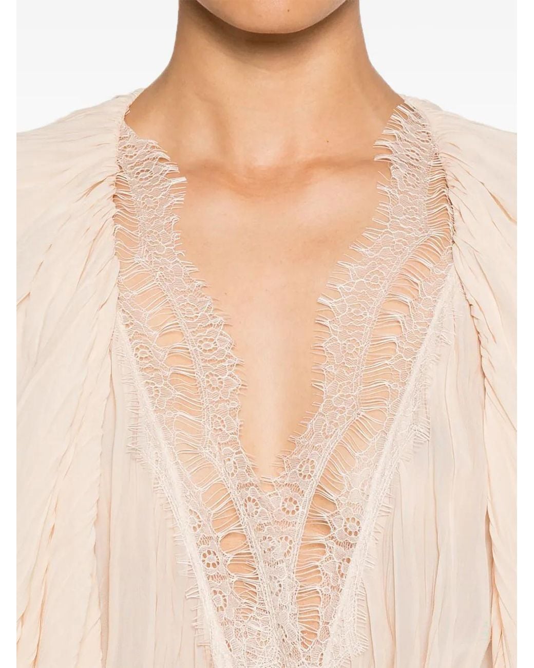 Blumarine White Ruffled Plissé Maxi Dress