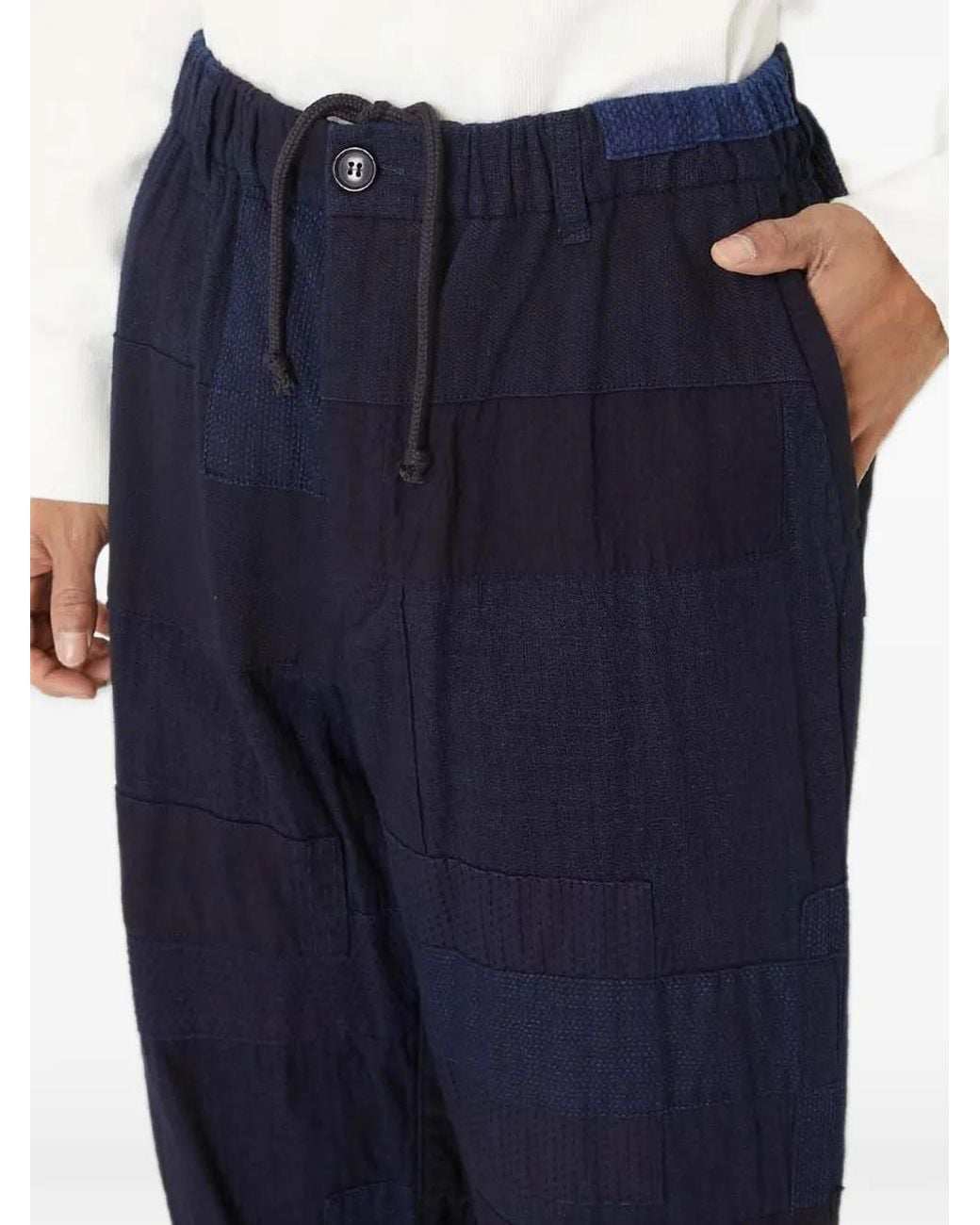 Blue Blue Japan Blue Patchwork Cotton Trousers for men
