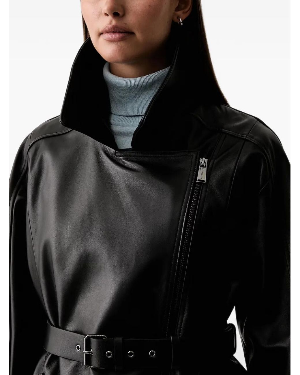 Trussardi Black Leather Biker Jacket