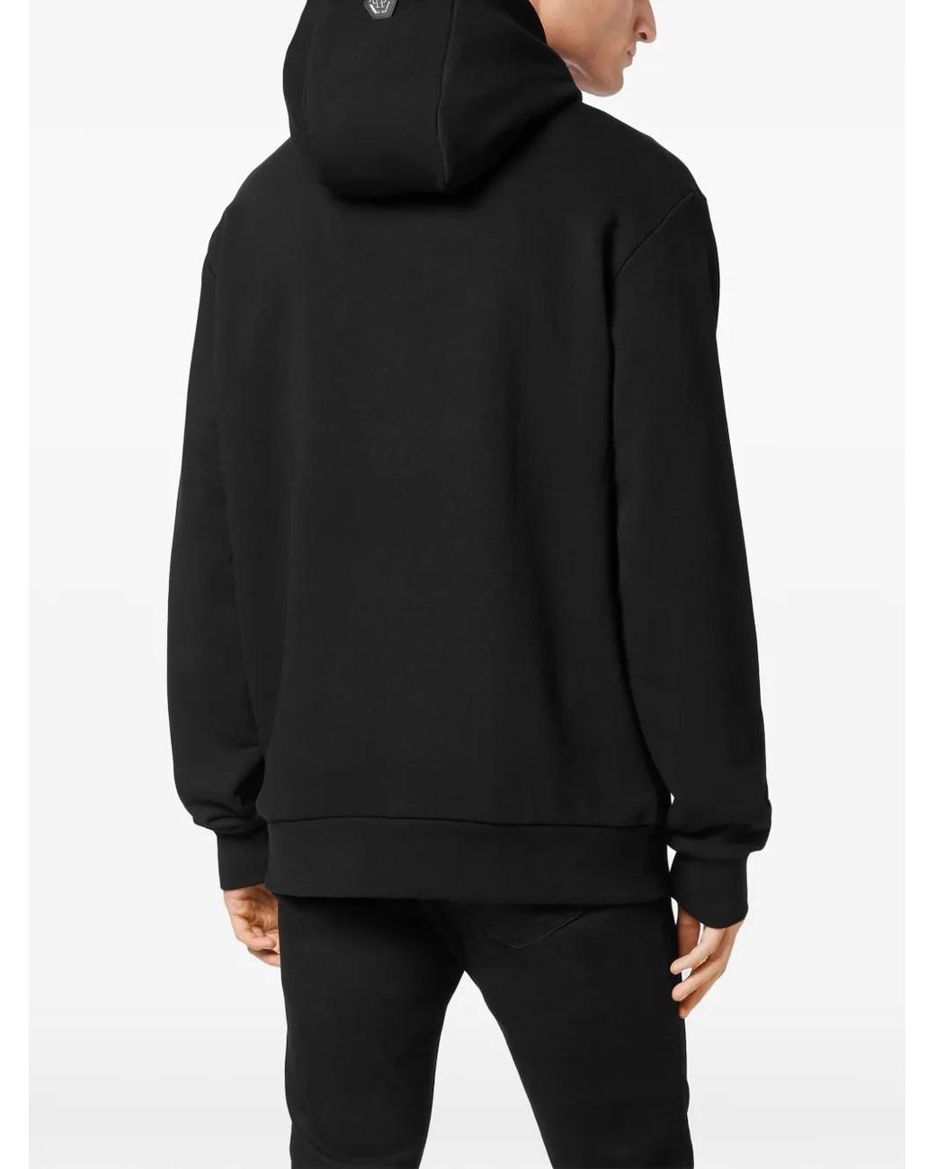Philipp Plein Black Rhinestone-Embellished Skull Hoodie for men
