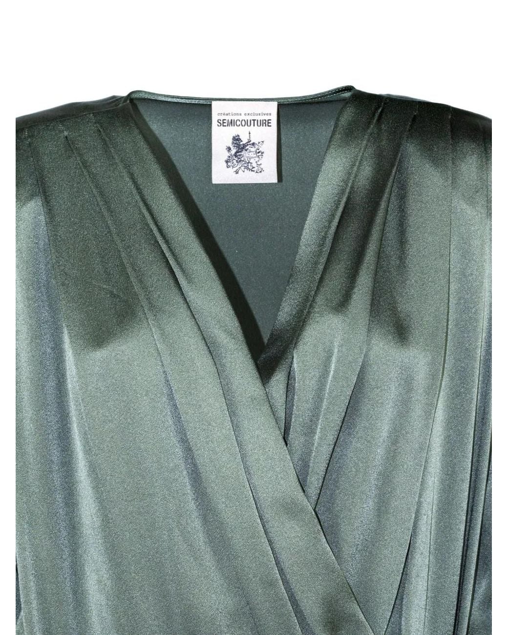 Semicouture Green Crossover V-Neck Blouse