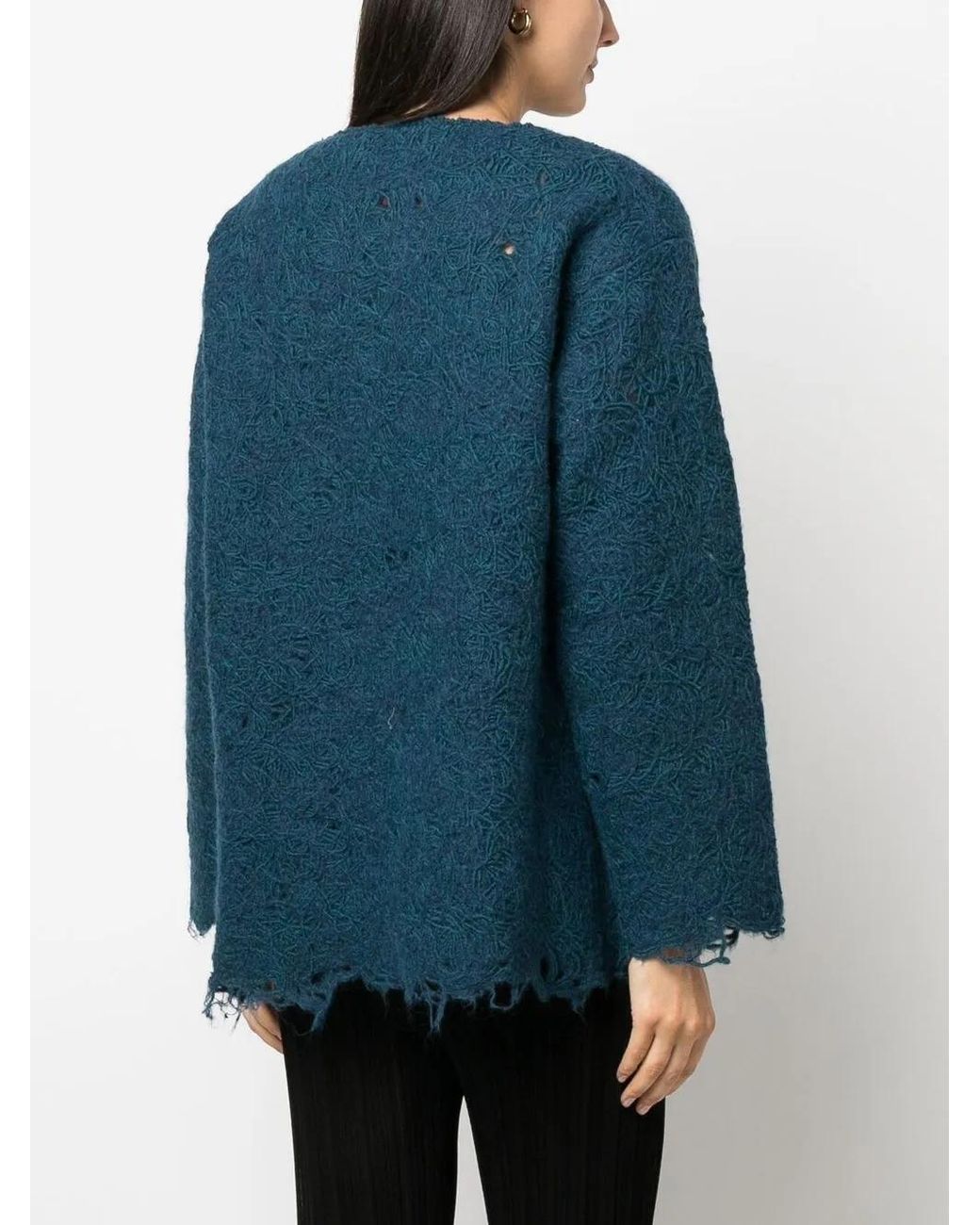 VITELLI Blue Distressed-Effect Knit Jumper