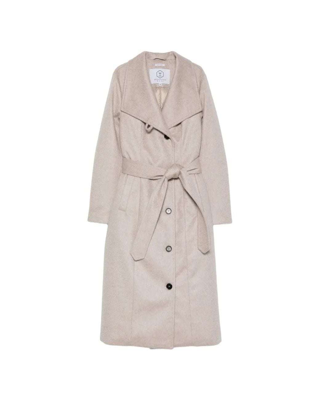 Norwegian Wool White Belted Button-Front Coat