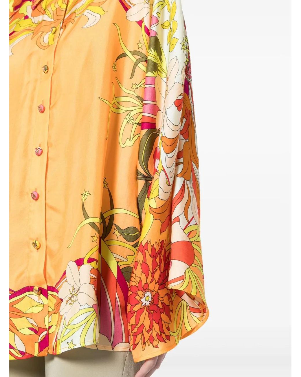 Camilla Orange Floral-Print Silk Shirt