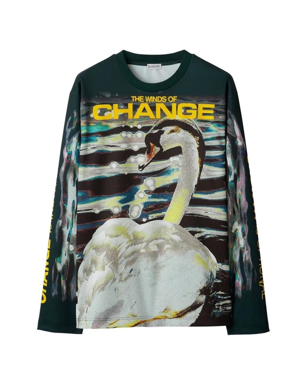 Burberry Green Swan-Print Long-Sleeve T-Shirt for men