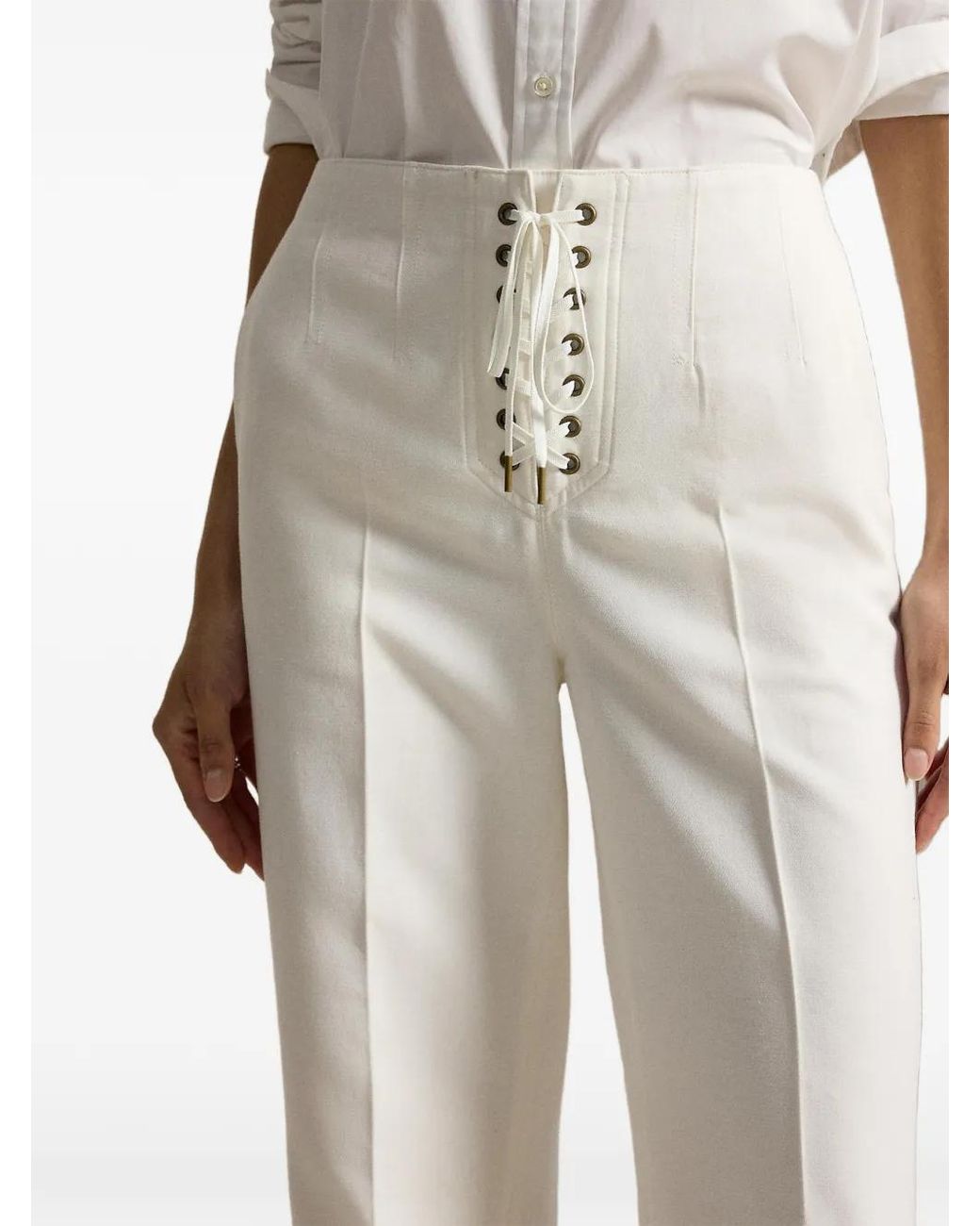 Polo Ralph Lauren White Beaton Cotton-Wool Lace-Up Trousers