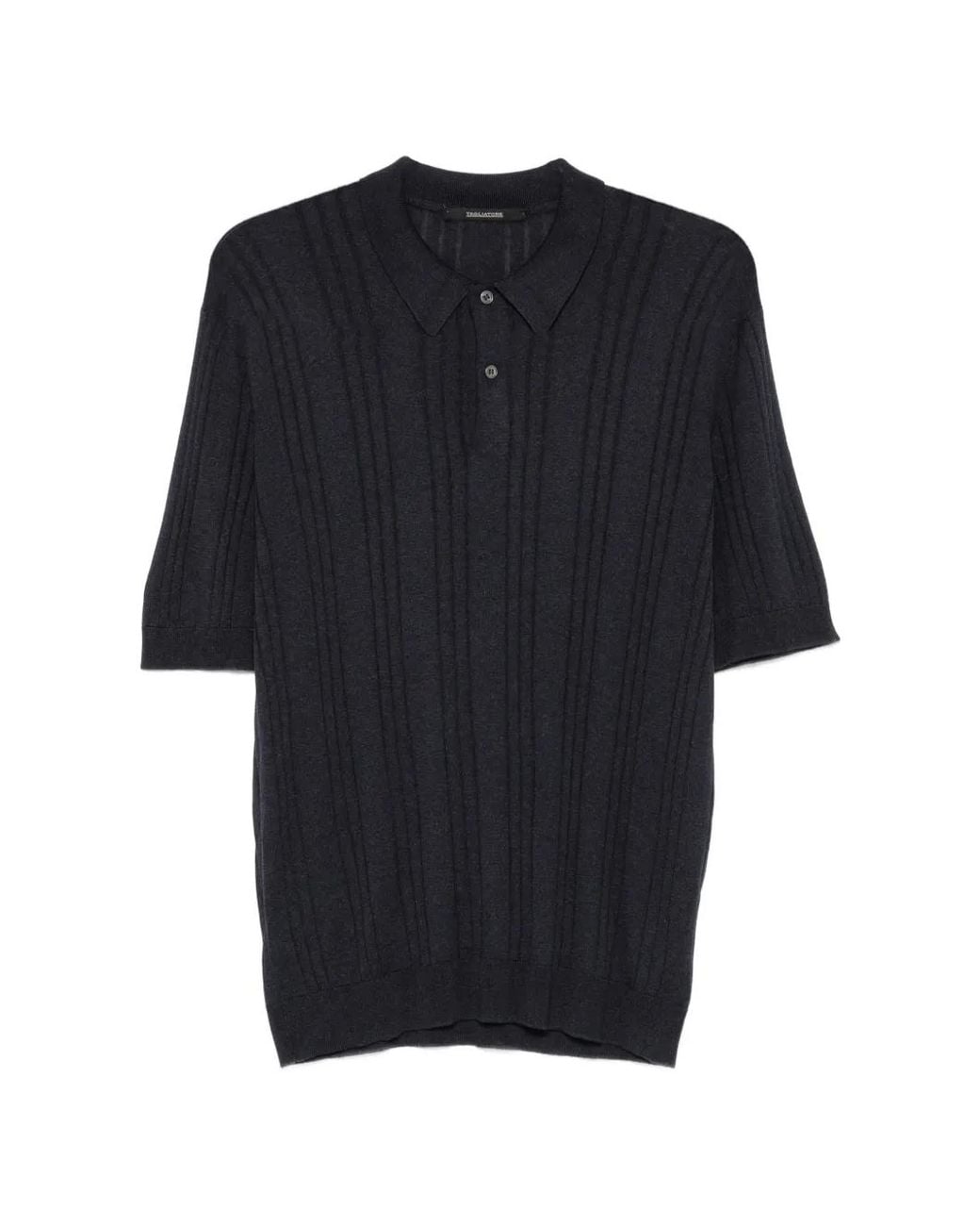 Tagliatore Black Peyton Ribbed-Knit Polo Shirt for men