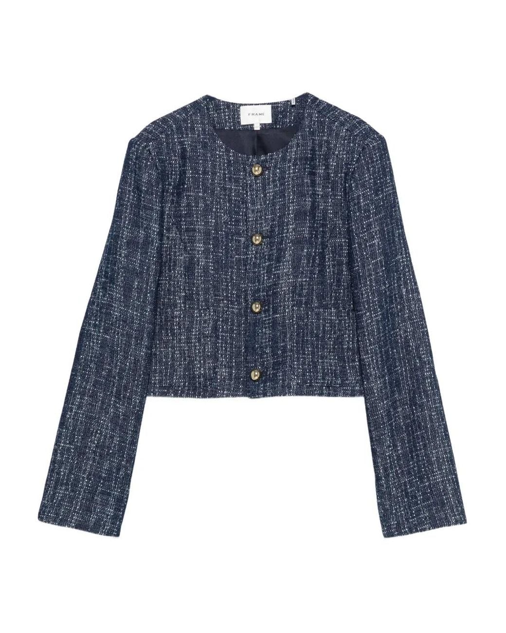 FRAME Blue The Tweed Button-Up Jacket
