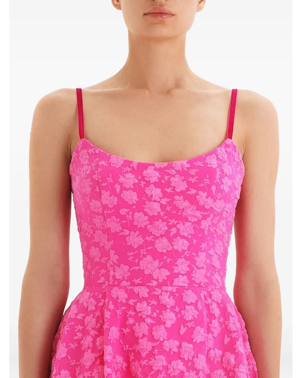 POST MERIDIEM Pink Jacquard Corset Midi Dress