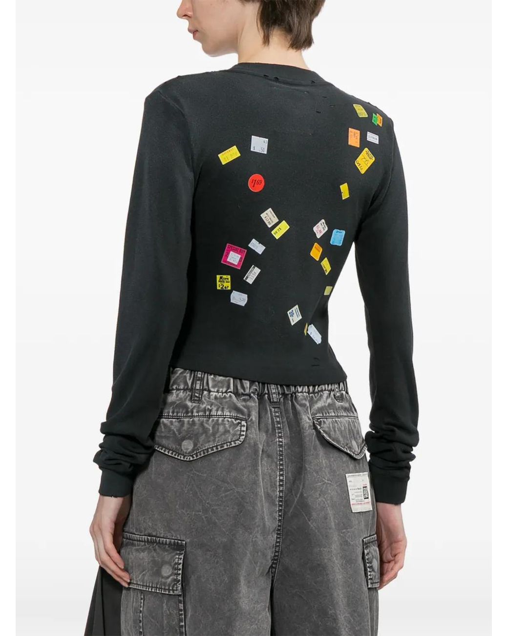 Maison Mihara Yasuhiro Black Price-Tag Sticker Printed Crop T-Shirt