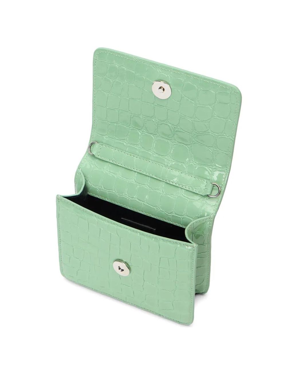 Roberto Cavalli Green Croc-Effect Tiger-Handle Clutch Bag