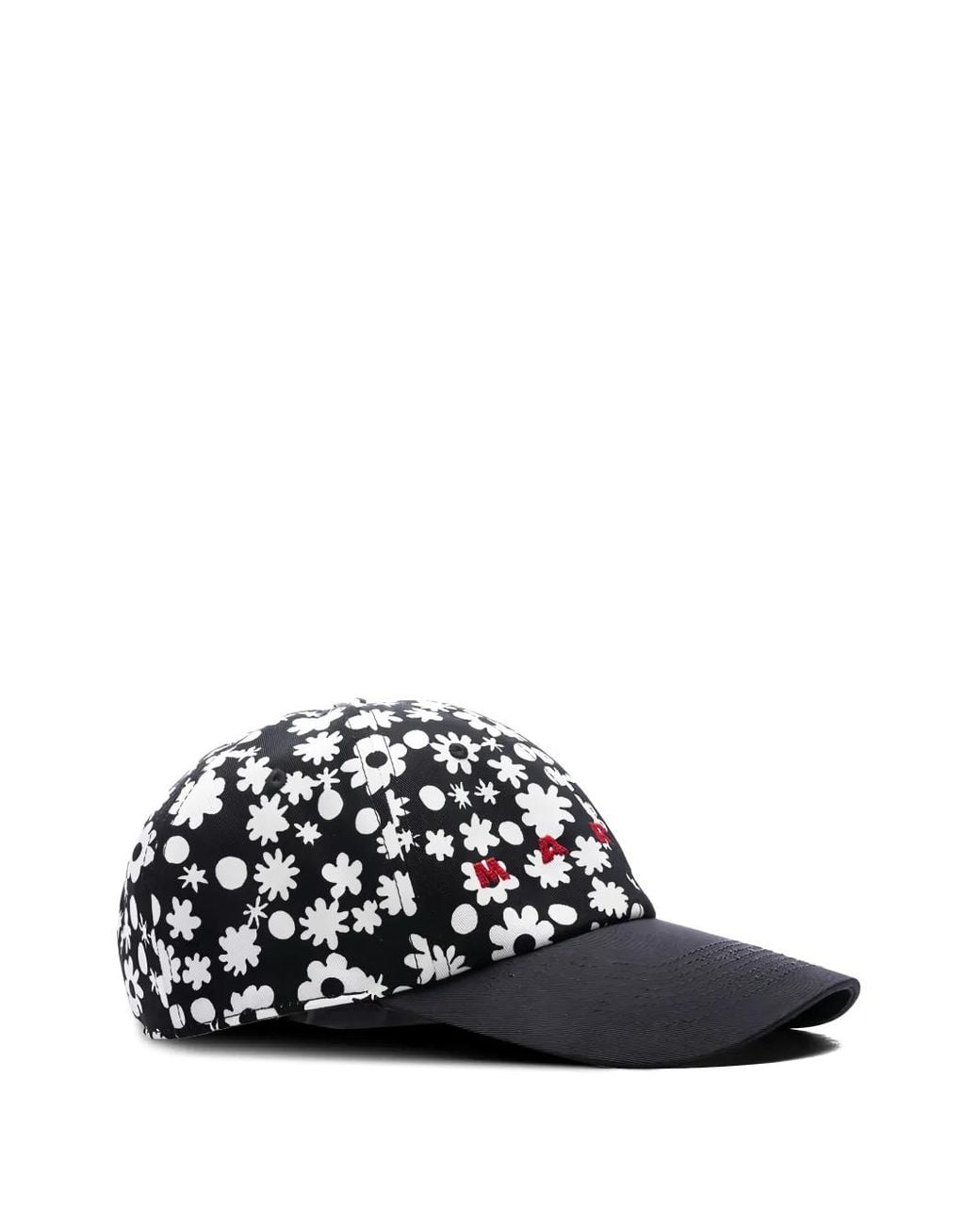 Marni Black Floral-Print Baseball Cap for men