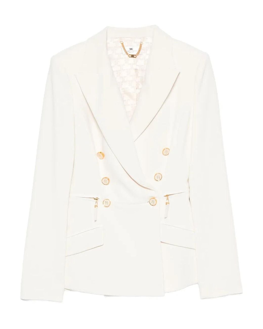 Elisabetta Franchi White Double-Breasted Buttoned Blazer