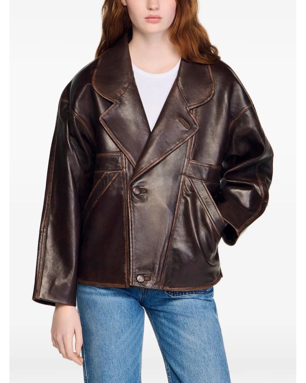 Sandro Black Oversized Leather Jacket