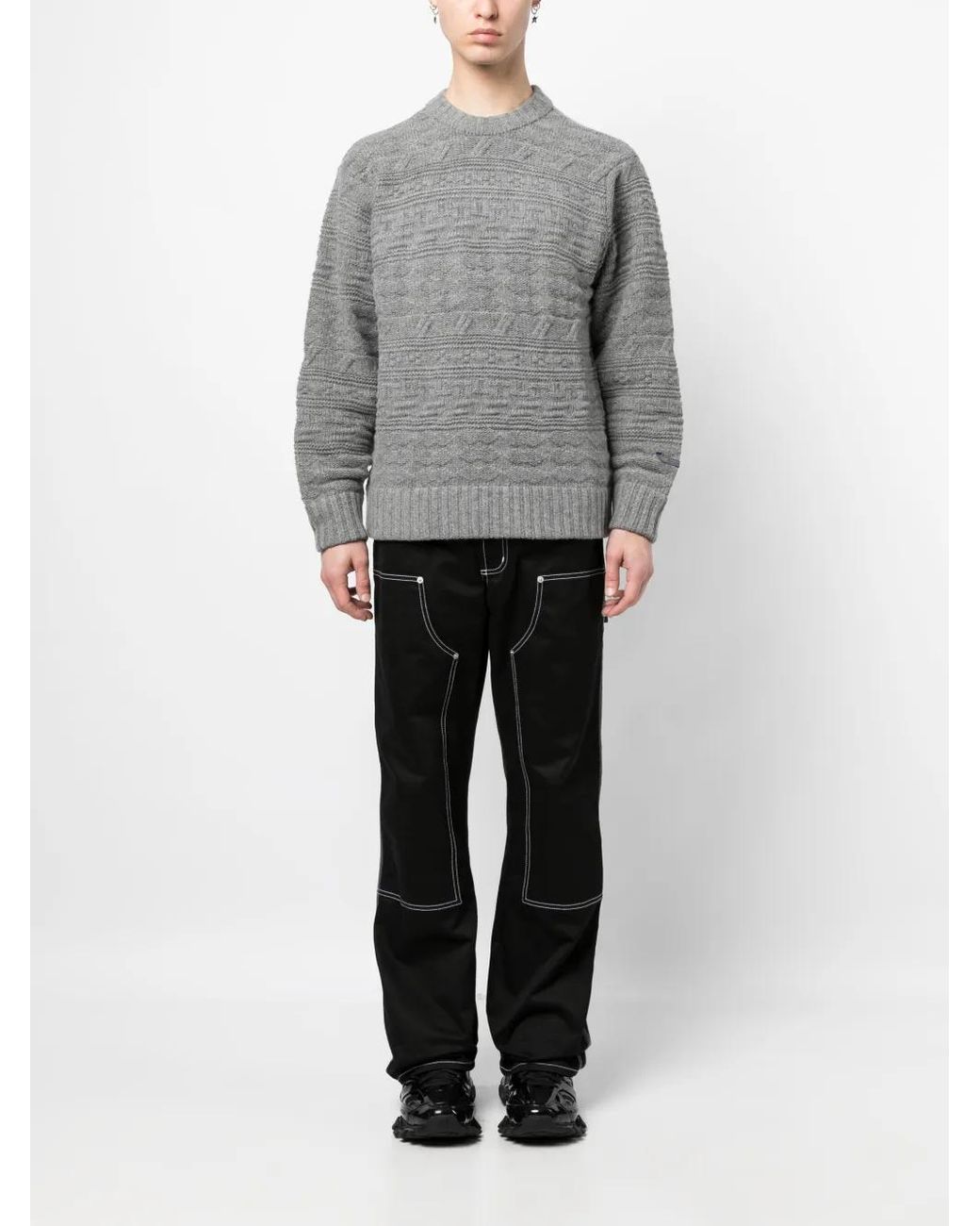 Adererror Gray Logo-Patch Chunky-Knit Jumper for men