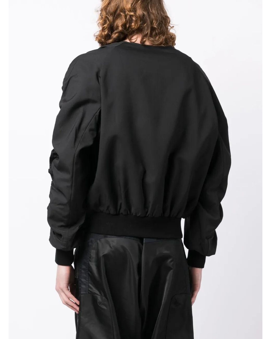 Random Identities Black Ruched Zip-Up Bomber Jacket for men