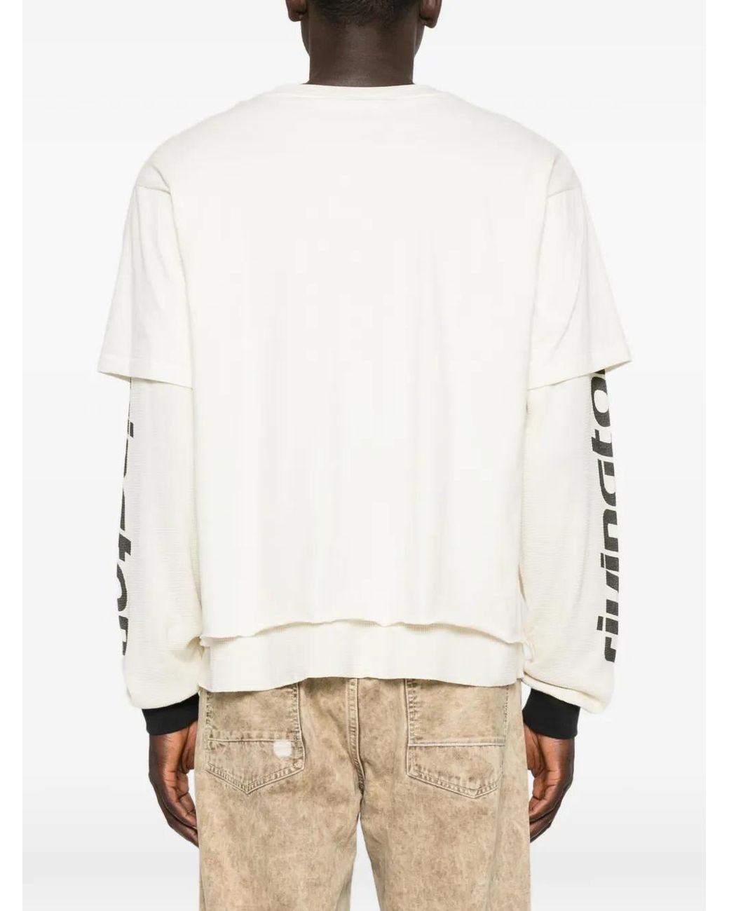 RRR123 White Layered-Design Graphic-Print Sweater for men