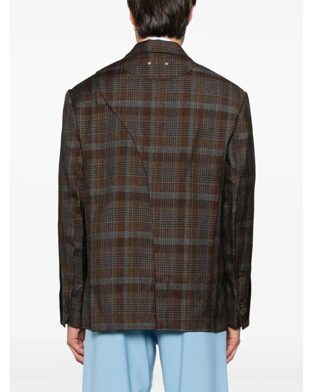 ANDERSSON BELL Brown Soe-Check Double-Breasted Blazer for men