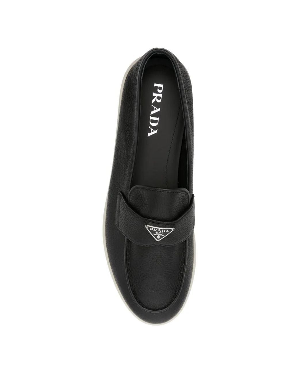 Prada Black Logo-Plaque Pebble-Grain Loafers for men