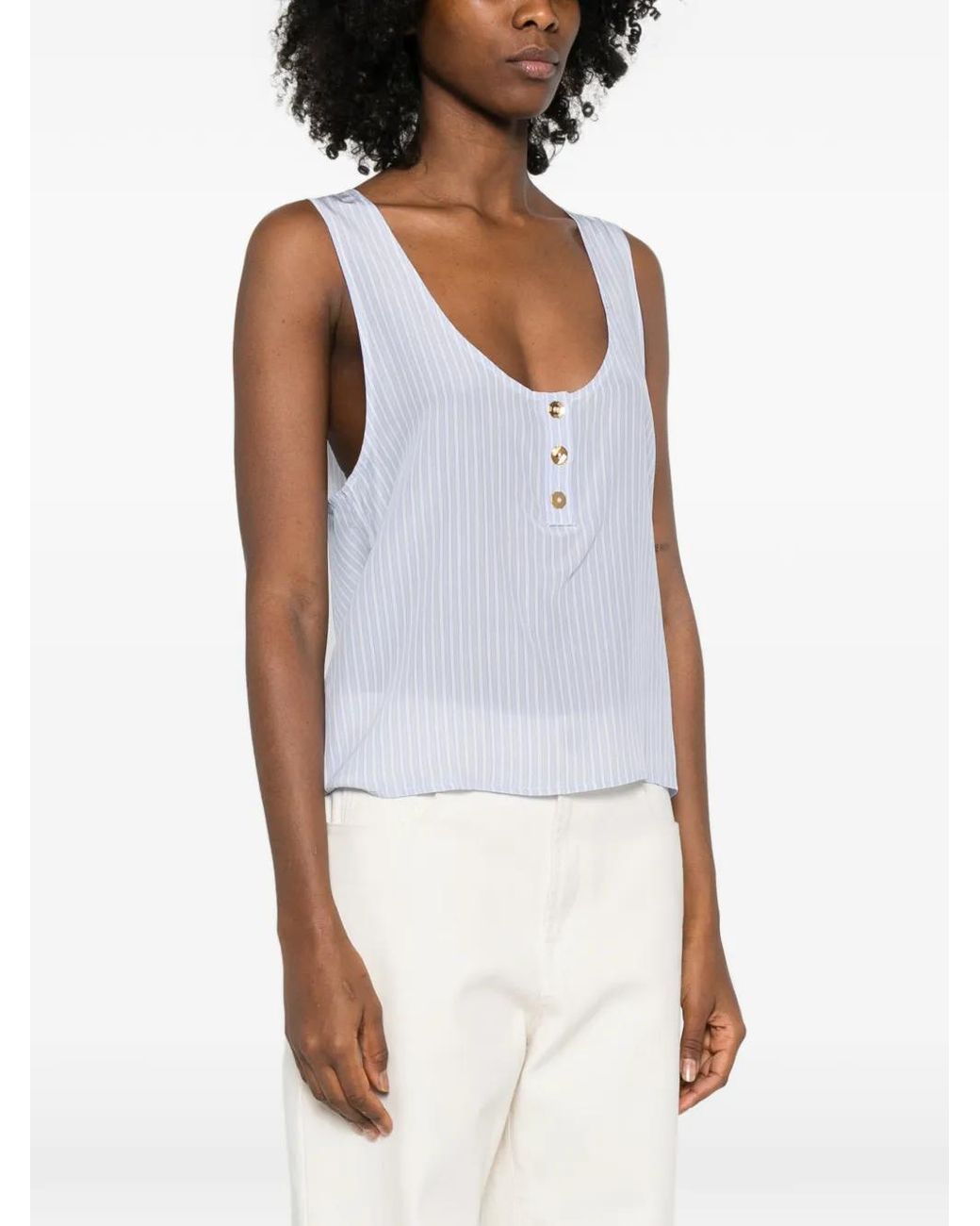 Franchise White Striped Button Top