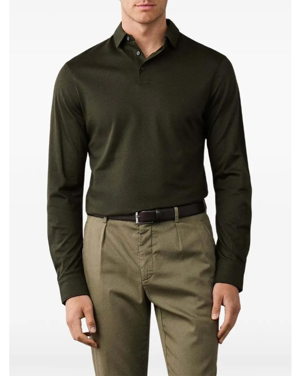 Hackett Green Long-Sleeve Pique Polo Shirt for men