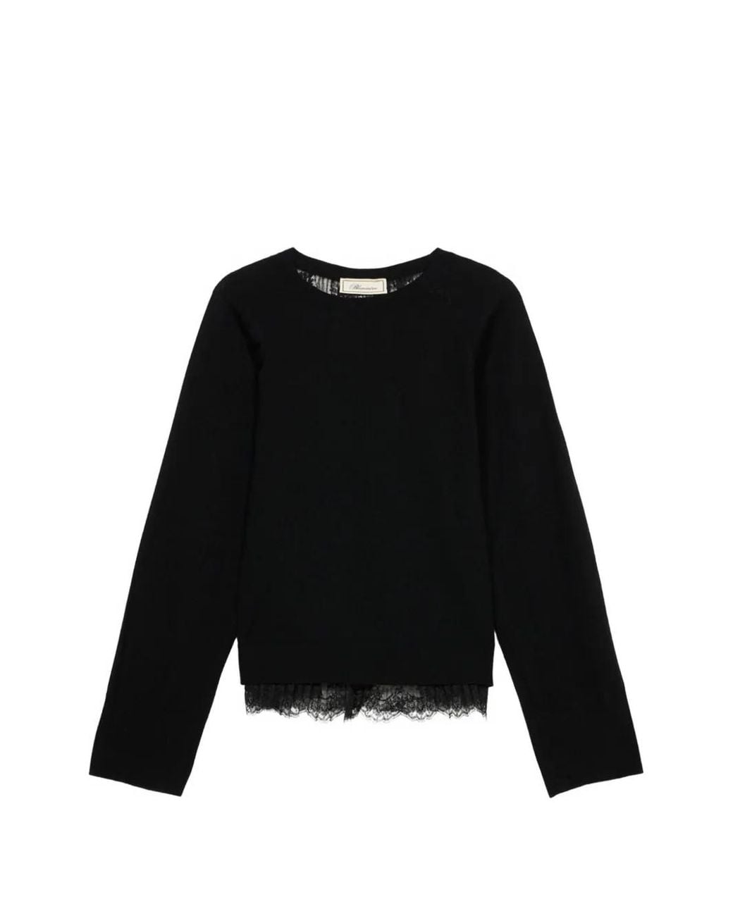 Blumarine Black Pleated Lace-Panel Sweater