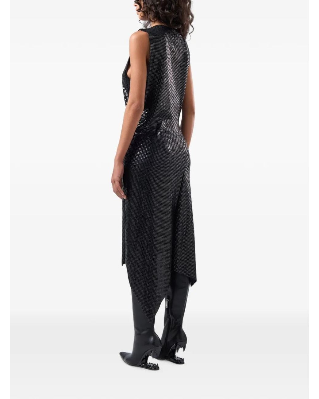 Gcds Black Asymmetric Draped Midi Dress