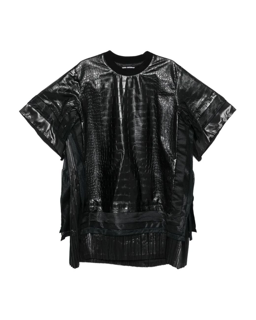 Junya Watanabe Black Crocodile-Effect Faux-Leather Top