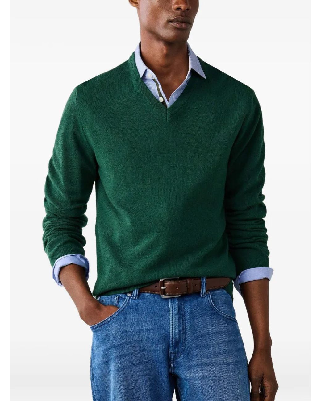 Hackett Green Elbow-Patch V-Neck Sweater for men