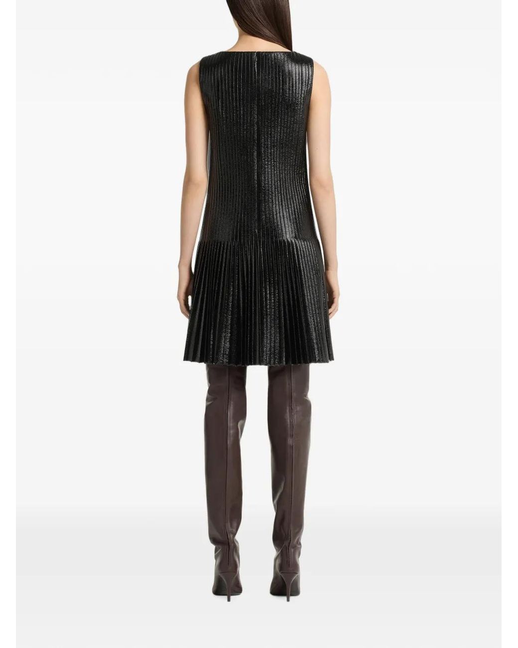 Courreges Black Pleated Vinyl Mini Dress