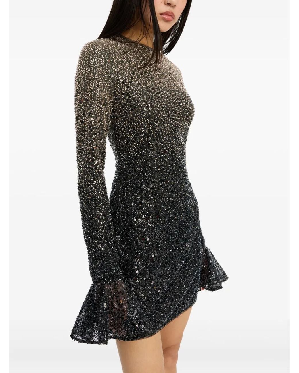 ROTATE BIRGER CHRISTENSEN Black Degradé Sequin Dress With Flared Skirt