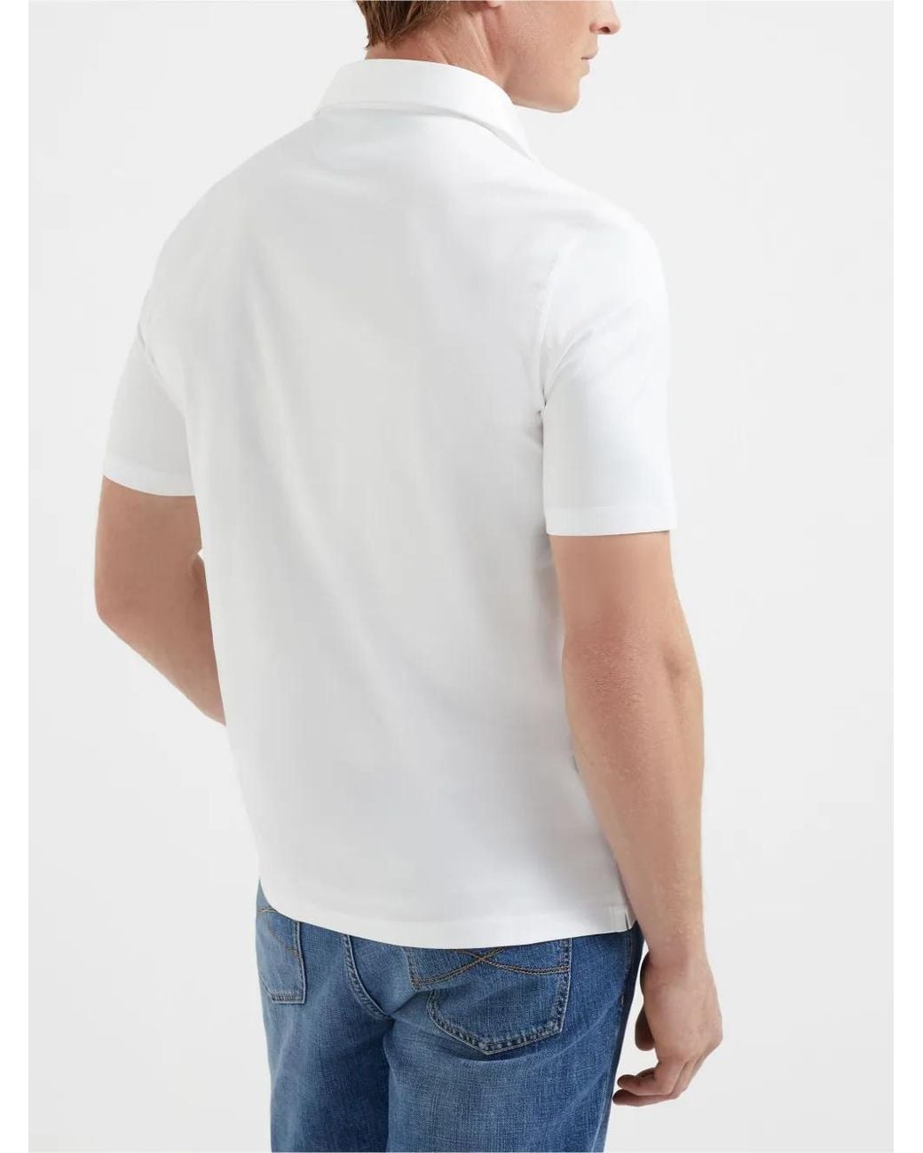 Brunello Cucinelli White Classic Polo T-Shirt for men