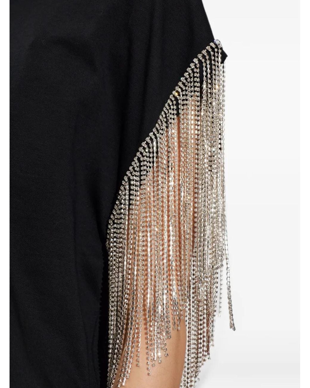 Sportmax Black Rhinestone-Fringe Boxy T-Shirt
