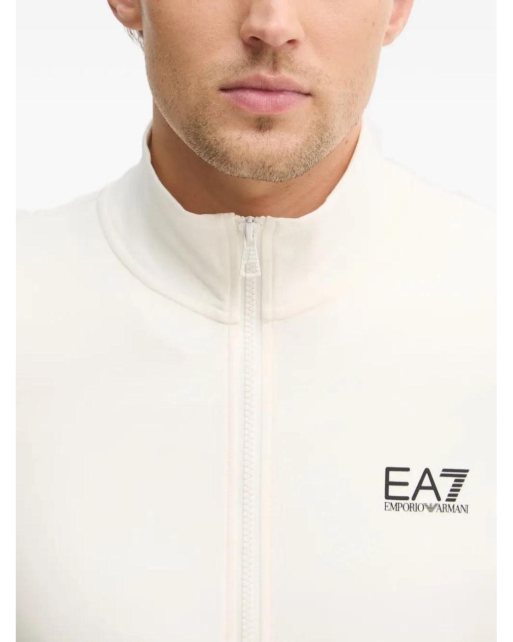 EA7 White Zip-Up Mock-Neck Sweatshirt for men