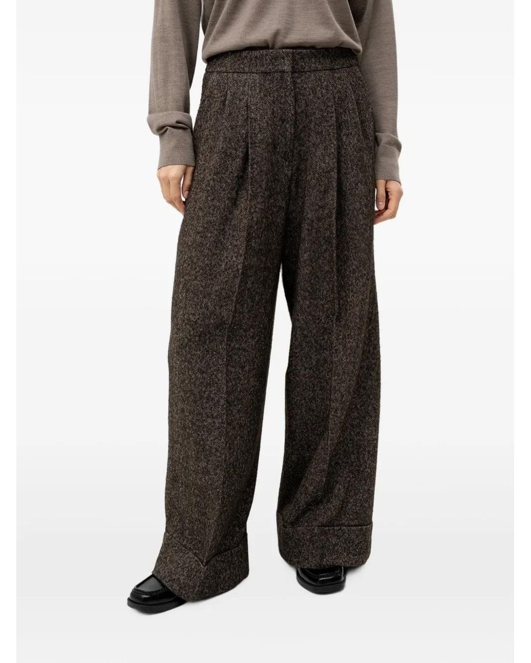 Boss Black Wide-Leg Herringbone Pants