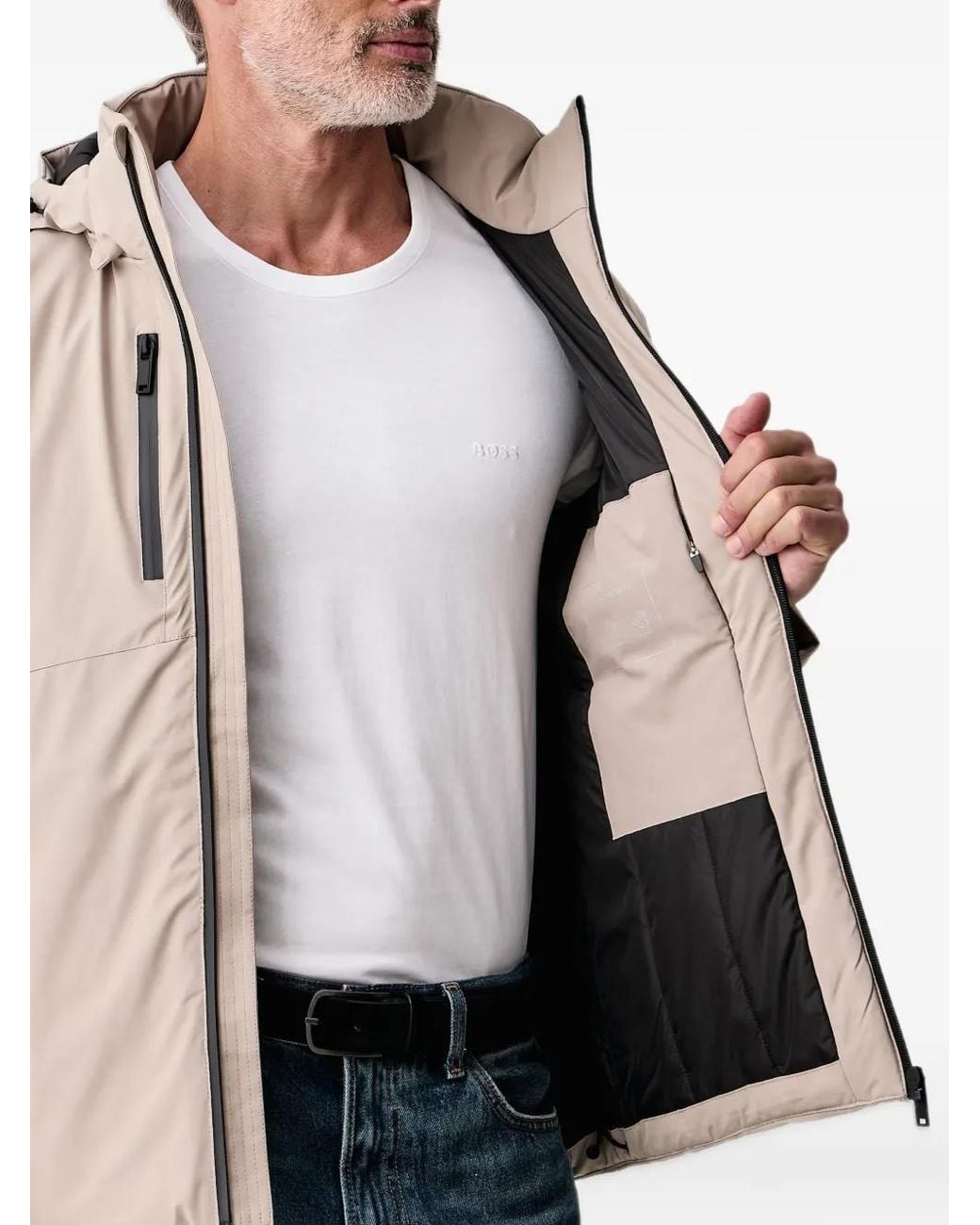 Lindbergh Natural Logo-Print Hooded Jacket for men
