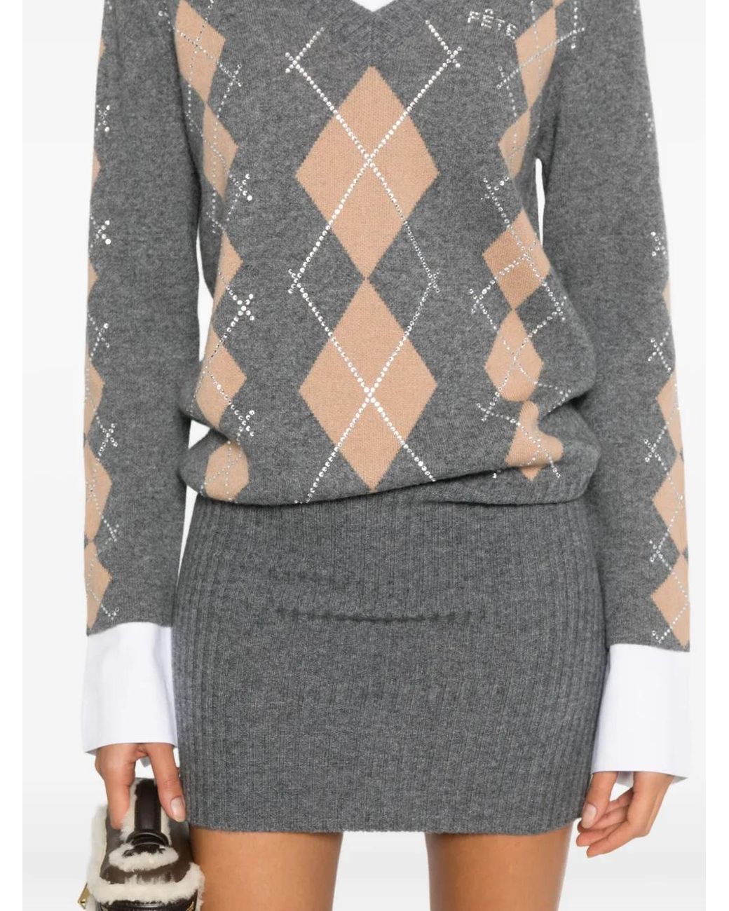 retroféte Gray Ornella Argyle-Pattern Embellished Mini Dress