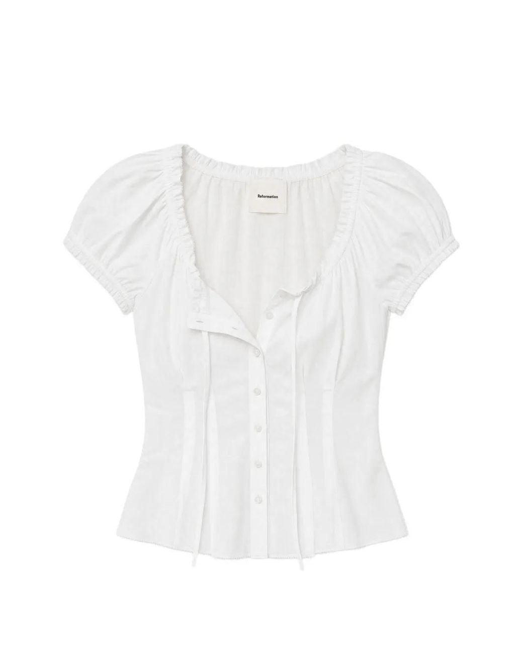 Reformation White Adina Puffed-Sleeve Top