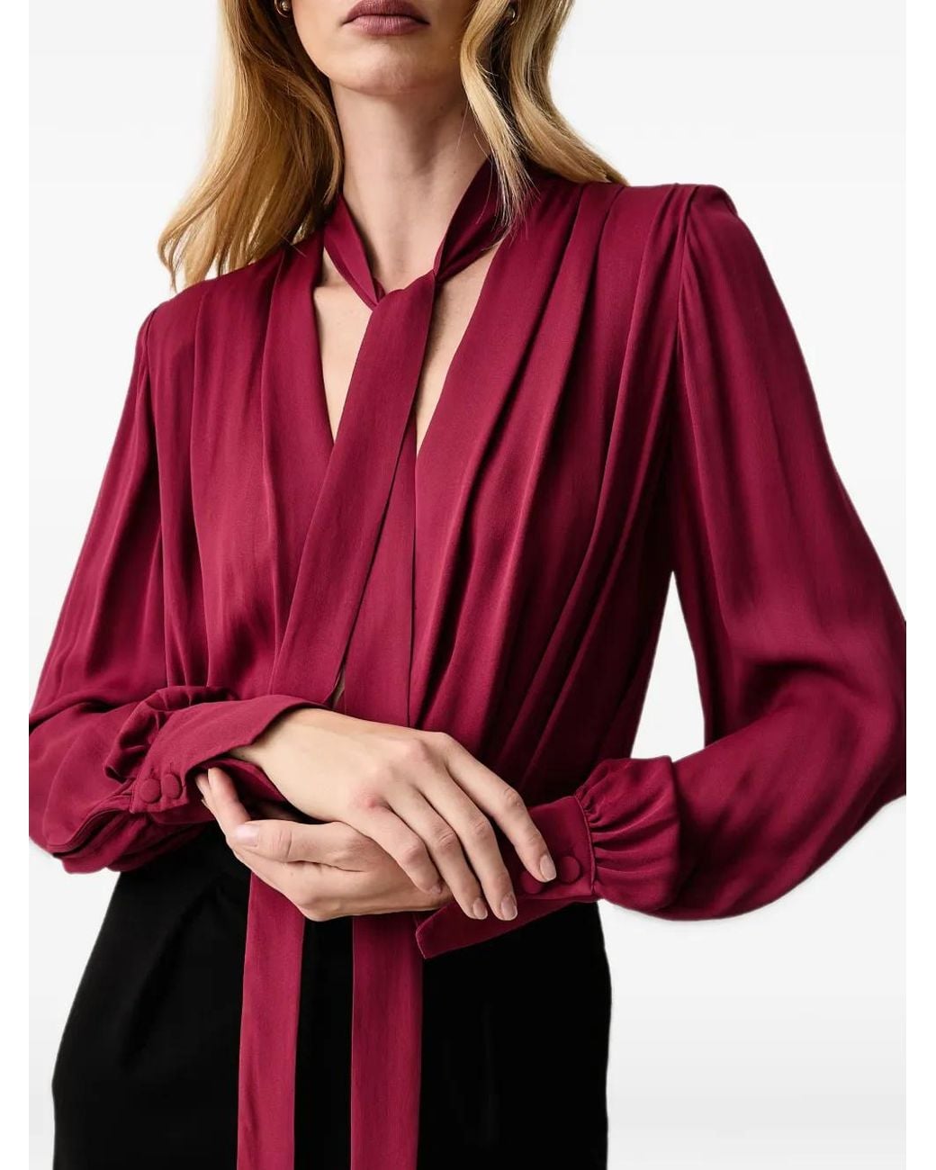 Silvian Heach Red Pussy-Bow Draped Bodysuit